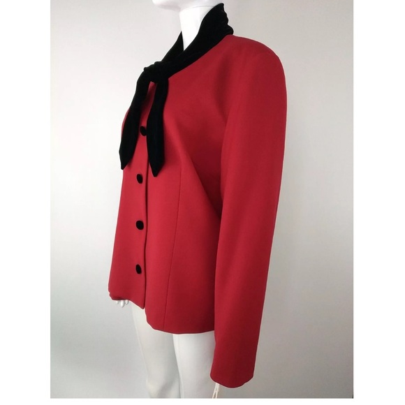 Talbots Petites Wool Red Blazer With Black Velvet - Picture 2 of 9